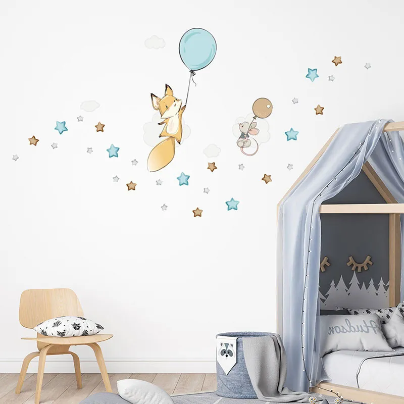 Stickers - Renard et souris volant + 80 étoiles-2