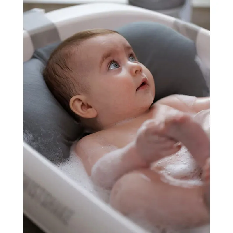 Pack Bain Baignoire pliante 30L + Coussin + Rince Tête Gris Pastel - 0m+-14