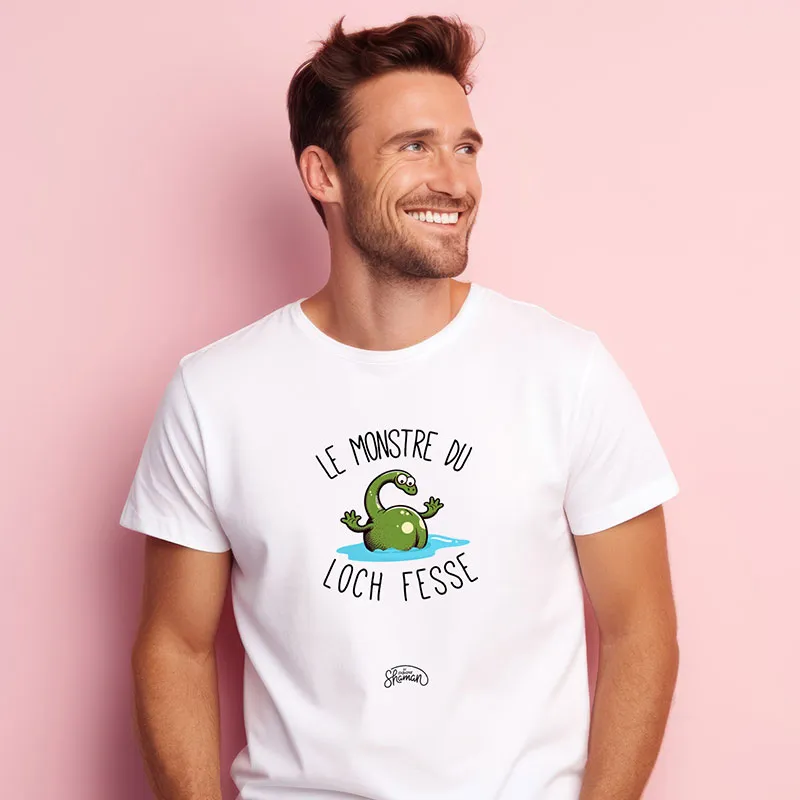 T-shirt Homme Le monstre du loch fesse  BIO - Blanc-0