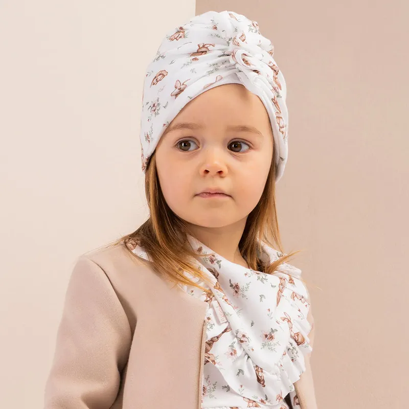 Bonnet + bavoir bandana Lapins - Blanc/Beige-0