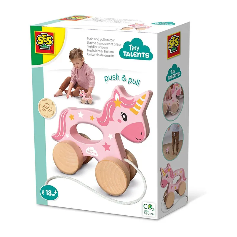 Jouet Licorne 2en1 à pousser & à tirer Bois - 18m+-0