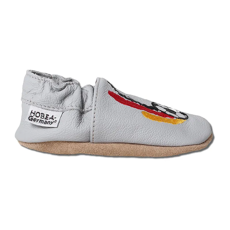 Chaussons cuir brodés Foot - Gris-1