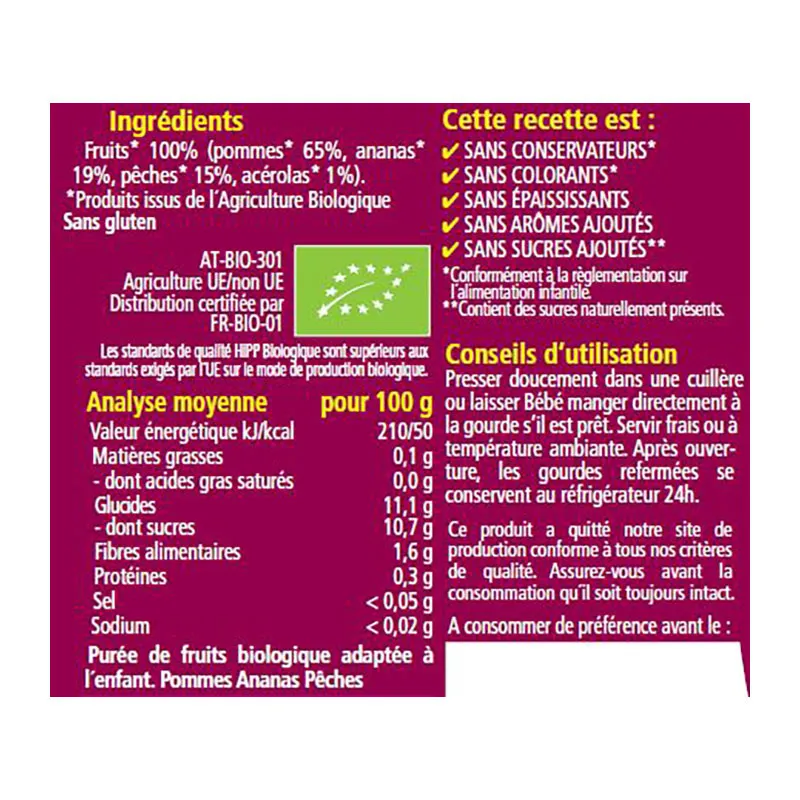 6 Gourdes Pommes Ananas Pêches BIO 90g - 6x90g-1