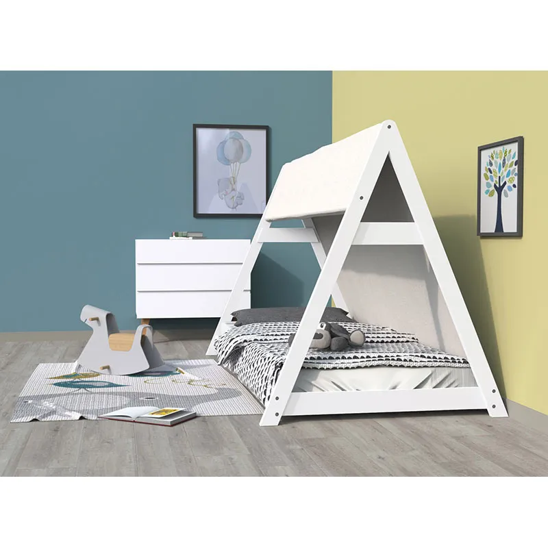 Lit cabane + Sommier + Toile Tipi Blanc - Plusieurs dim. dispos.-4