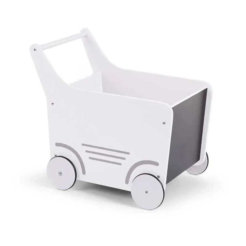 Trotteur /Chariot en Bois - Blanc-0
