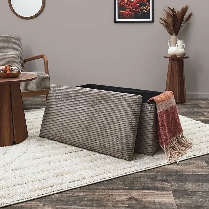 Coffre Banc Pliable Cotelé Scott Taupe - 76x8x38cm-1