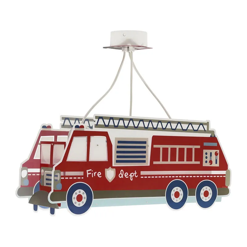 Plafonnier 3 Lumières Camion pompier Rouge - 52,5x14x22cm-0