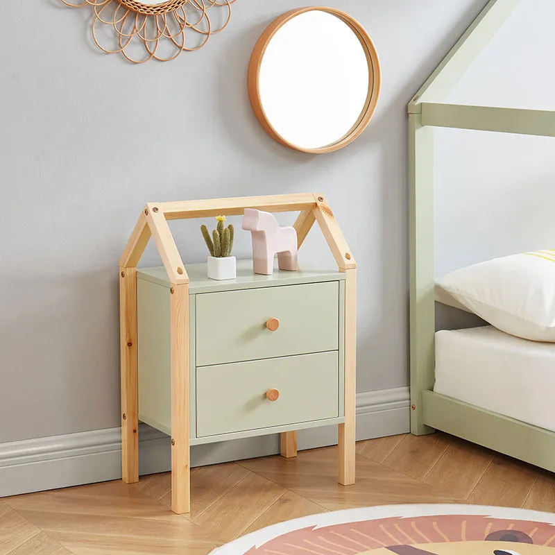 Table de chevet Tiny Bois/Vert - 46x30x67cm-0