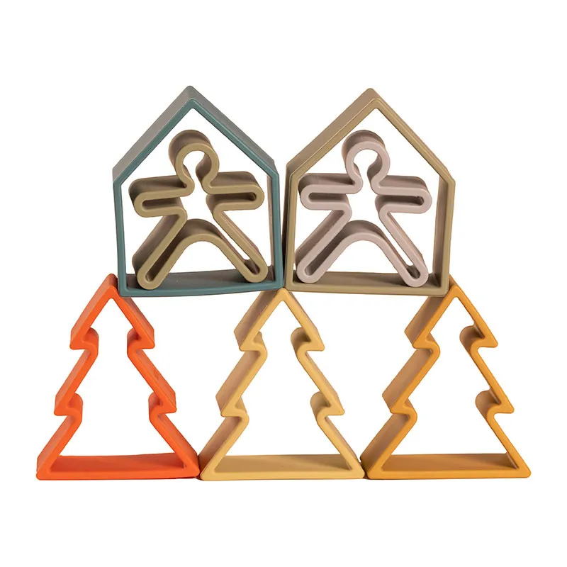 Pack 6 Personnages + 6 Maisons + 6 Arbres Silicone Nature - 0m+-2