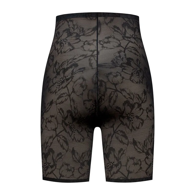 Short gainant taille haute en dentelle - Noir-1