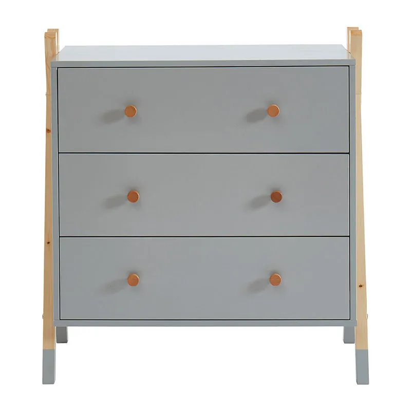 Commode 3 tiroirs Tipi Bois/Gris - 81x40x85cm-3