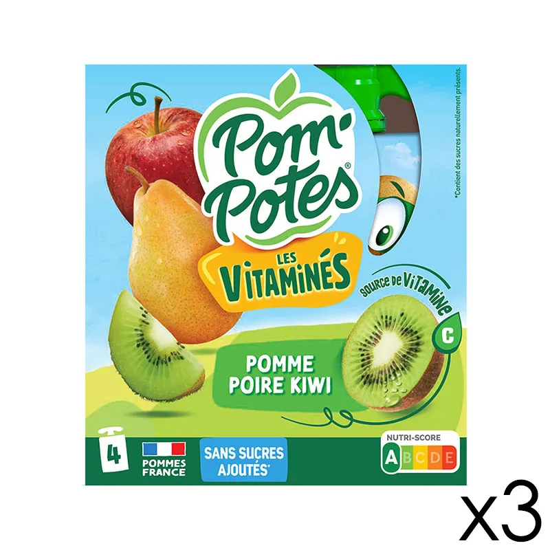 12 Compotes Gourdes Les Vitaminés Pomme Poire Kiwi Vitamine C - 12x90g-0