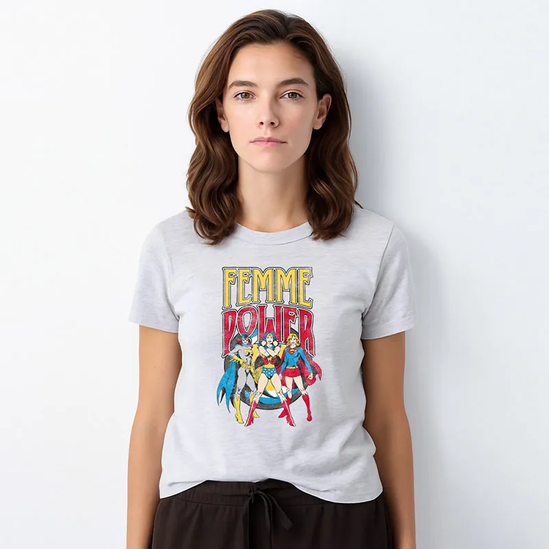 T-shirt BIO Femme Wonder Woman femme power - Gris chiné-0