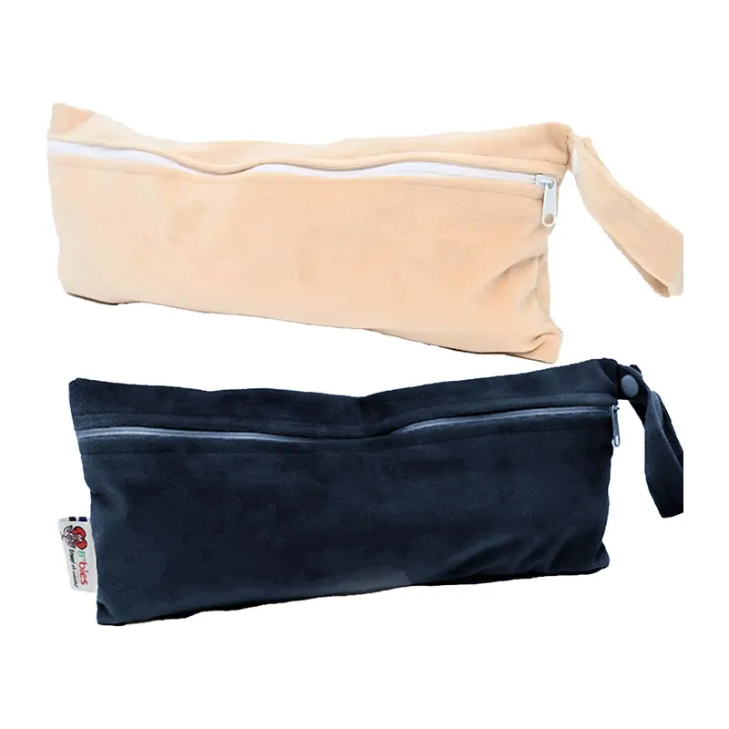 2 Petites pochettes de rangement bébé - Minky lin et noir-0
