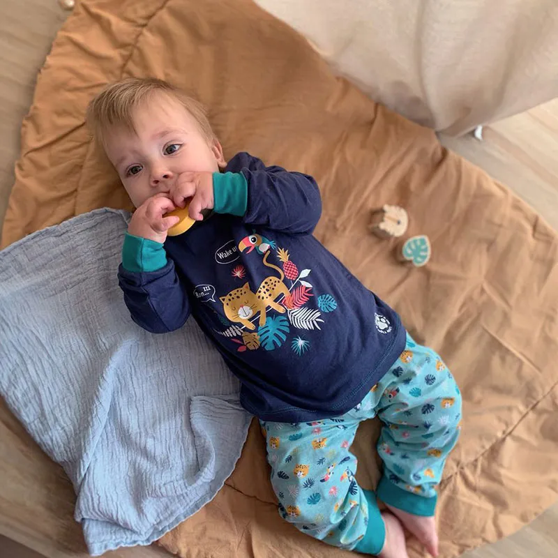 Pyjama ML Jungle Party - Marine/Turquoise-0