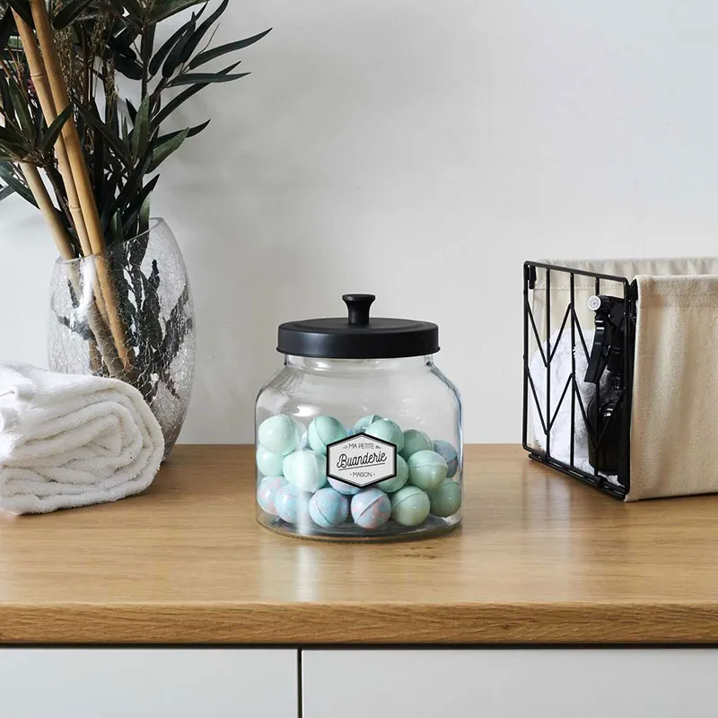 Bocal Verre + couvercle Noir - 2L-1