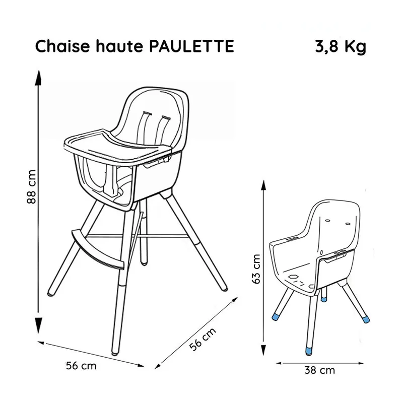 Chaise haute bébé évolutive Paulette Cerisier Noir - 56x88cm-6
