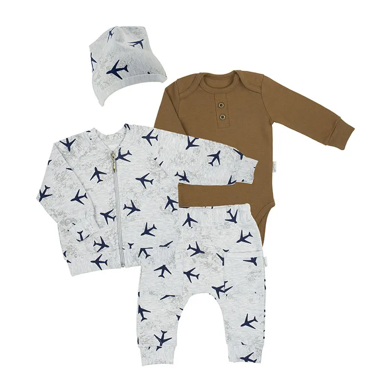 Body + Bomber + Pantalon + Bonnet Avion - Gris/Marron-0