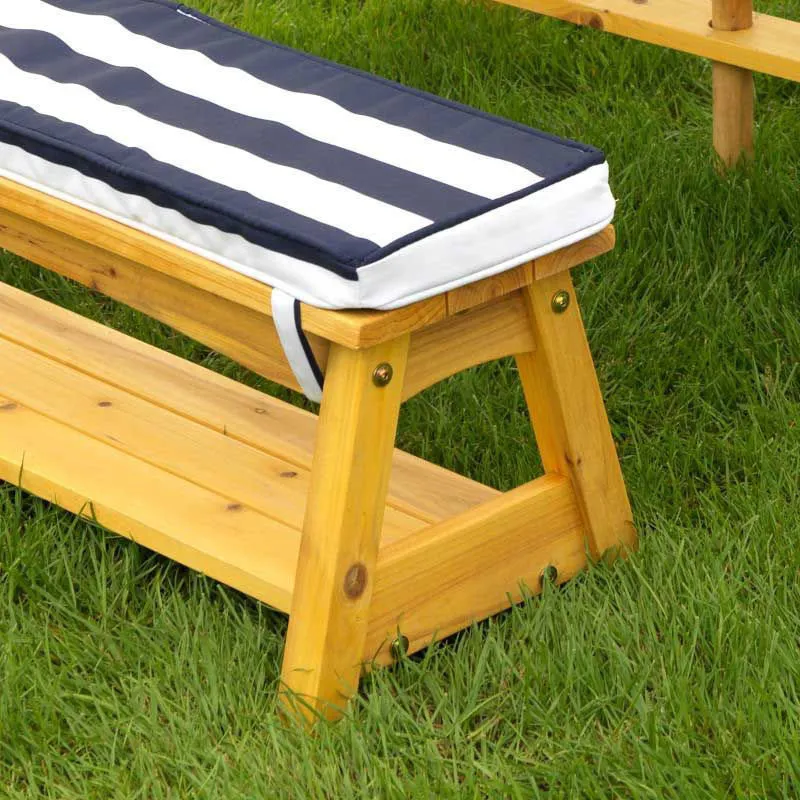 Table de jardin + Bancs + Parasol Marine/Blanc - 36m+-4