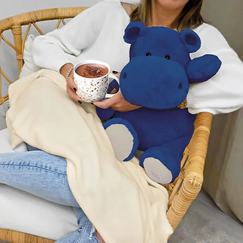 Peluche XL + Plaid Hippo Bleu Royal - 45cm-1