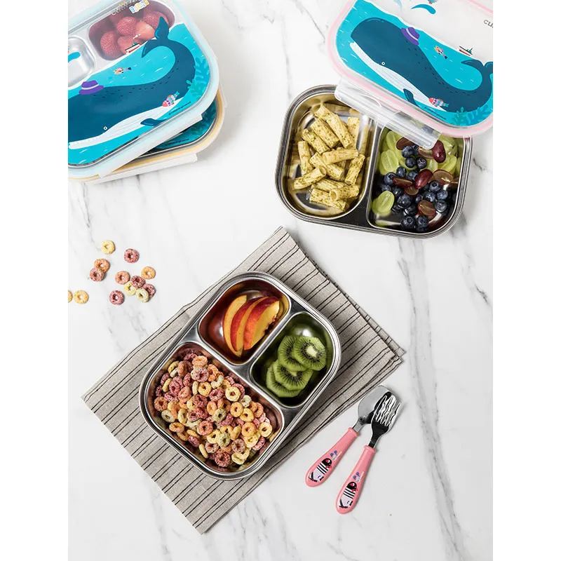 Assiette 2 compart. 850ml acier inox Baleine - 12m+-13