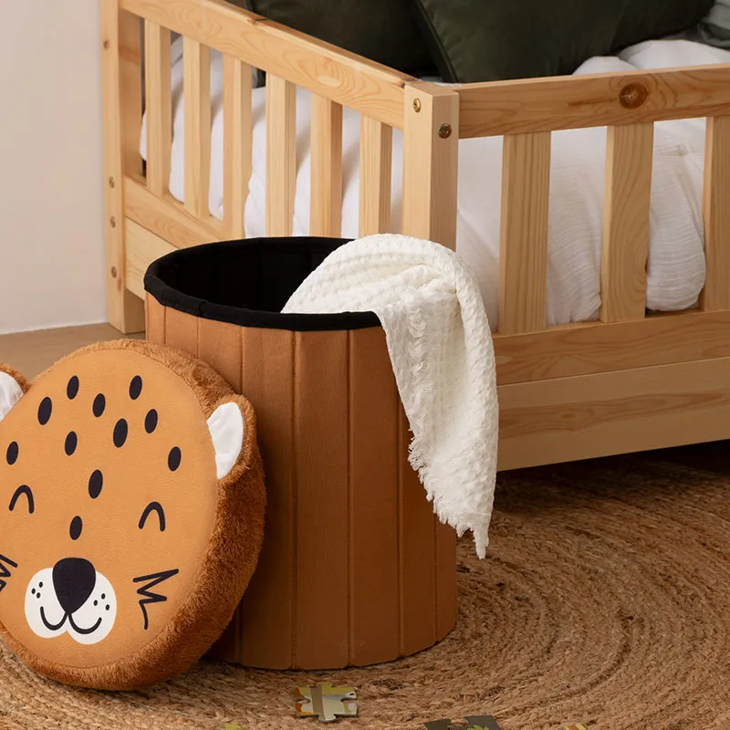 Pouf pliant Léopard - ø30x36cm-1