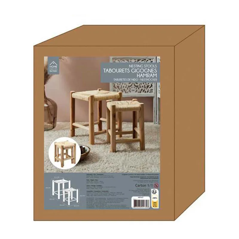 2 Tabourets Gigognes Hamram Bois - 31,5x39,5x31,5cm-4