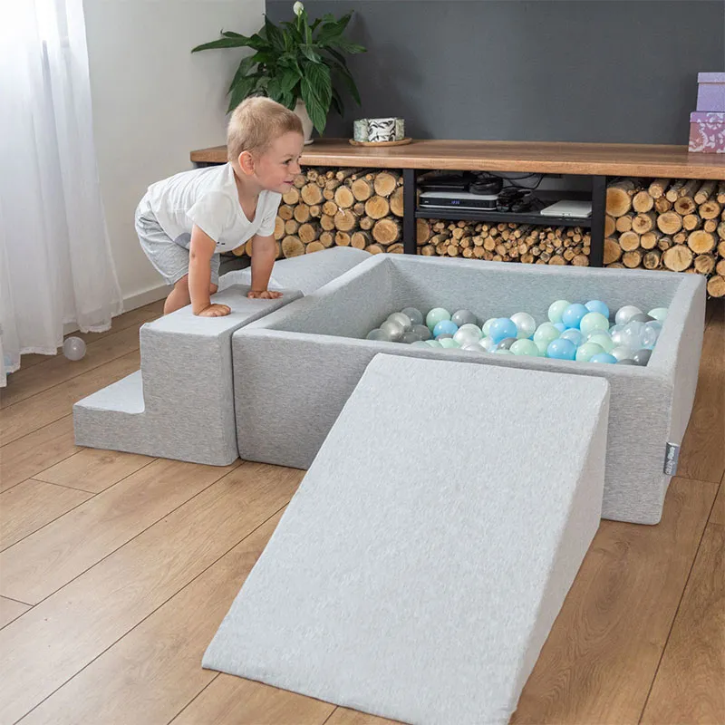 Piscine balles carré Gris/Bleu/Menthe + 300b. - 120x30cm-6