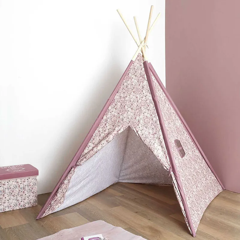 Tipi Madame Princesse Rose/Bois - 120x120x160cm-1