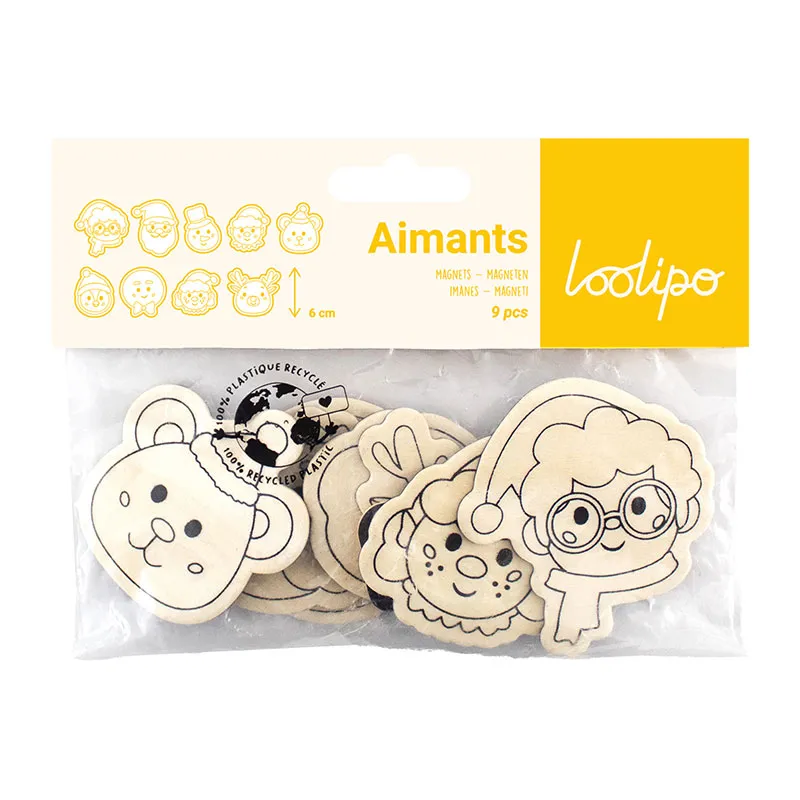 Kit DIY Aimants Noël à colorier Bois 9pcs - 3+-3