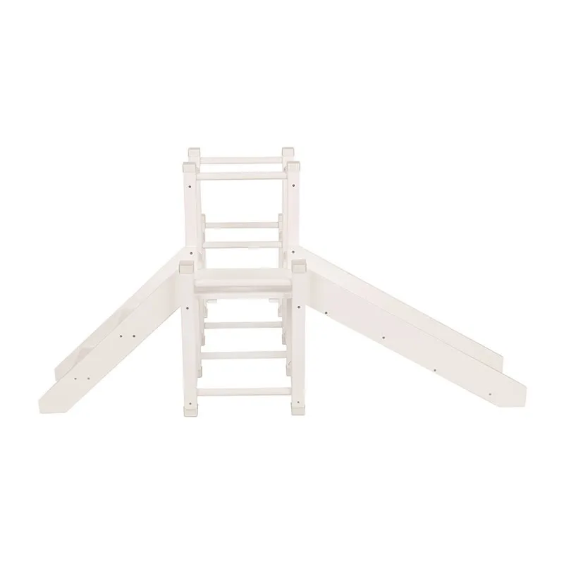 Aire de jeux Bois + Toboggan + Cadre d'escalade Blanc - 156x105cm-6