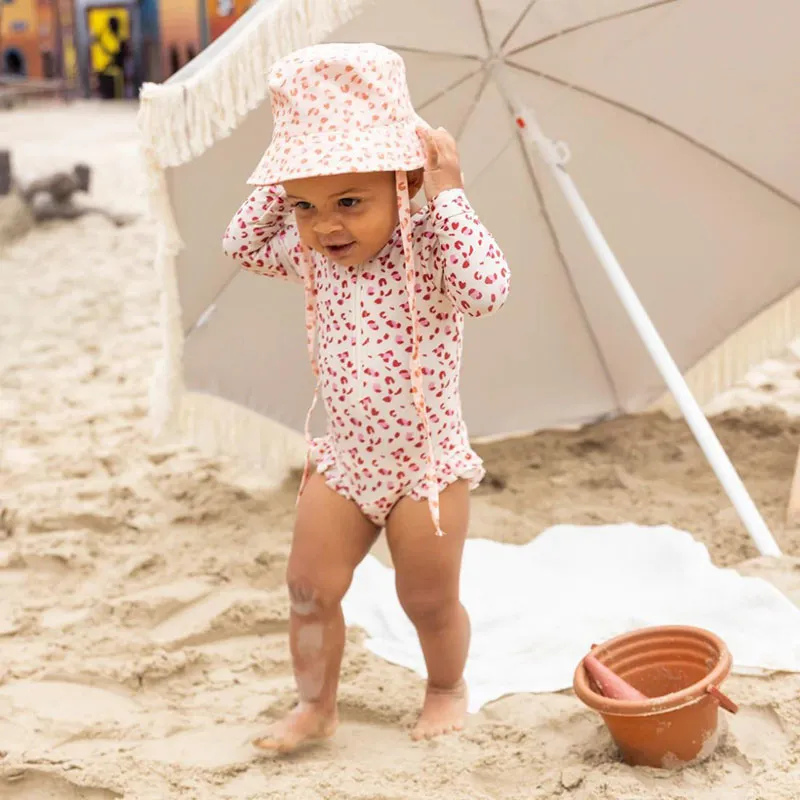 Chapeau Anti-UV Coton Léopard - Vieux Rose-0