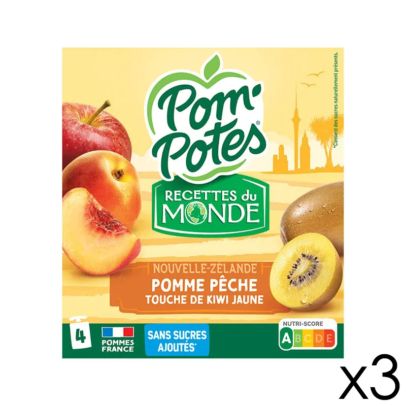 12 Compotes Gourdes SSA Nouvelle Zélande Pomme Pêche Kiwi Jaune - 12x90g-0