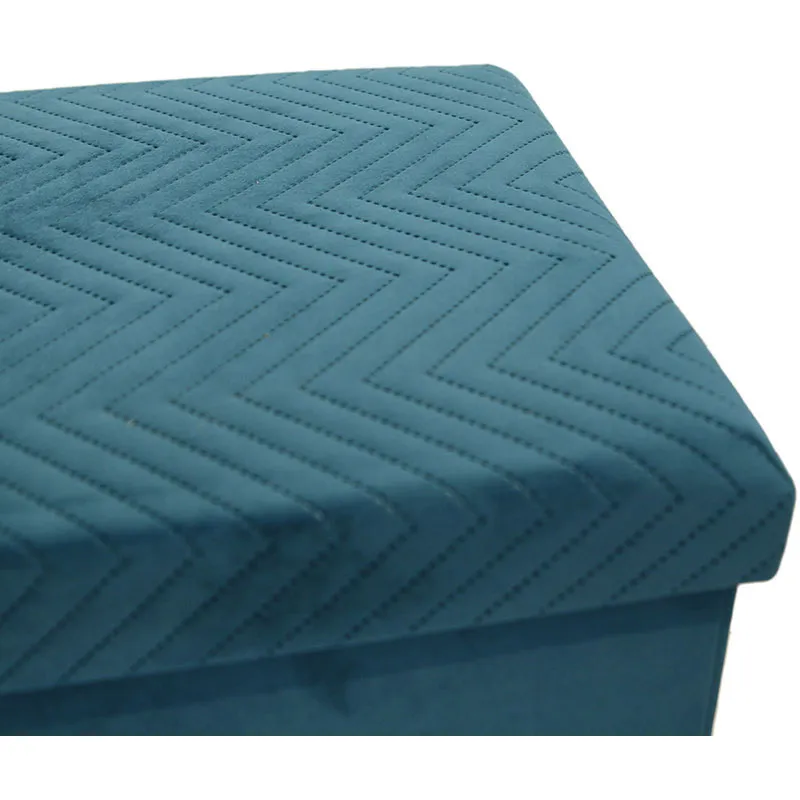 Coffre-banc pliable velours motif Bleu - 76x38cm-4