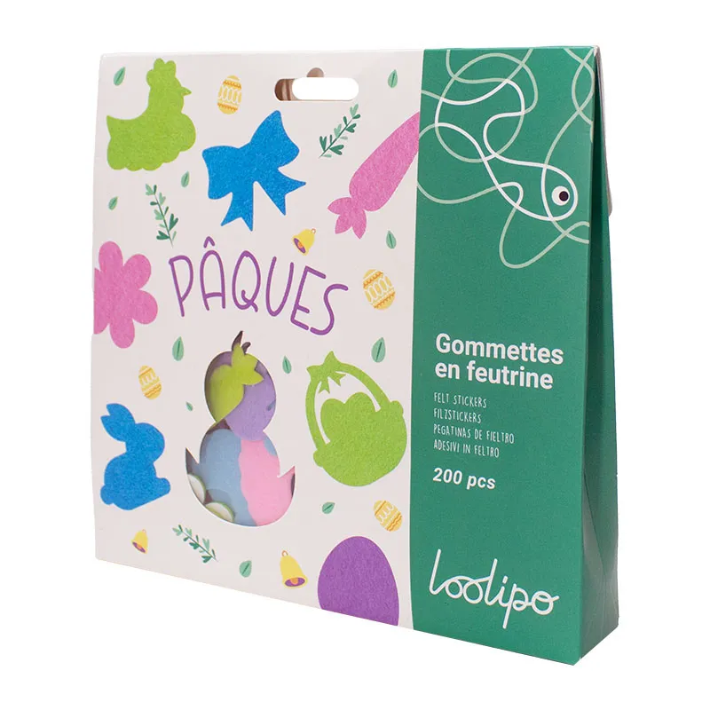 Gommettes feutrine pailletée Pâques 200pcs - 3+ -3