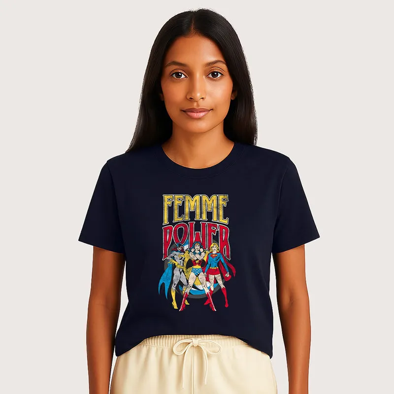 T-shirt BIO Femme Wonder Woman femme power - Navy-0