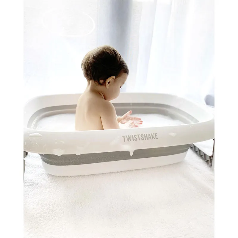 Pack Bain Baignoire pliante 30L + Coussin + Rince Tête Gris Pastel - 0m+-17