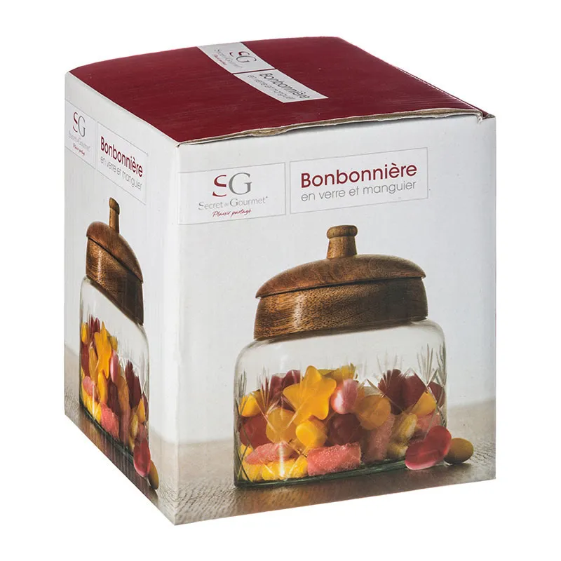 Bonbonnière Verre/Manguier - Ø11cm-1