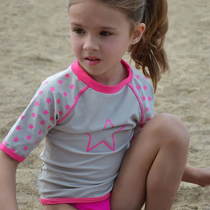 T-shirt M3/4 Anti-UV Rose/Blanc - Girl Power-0