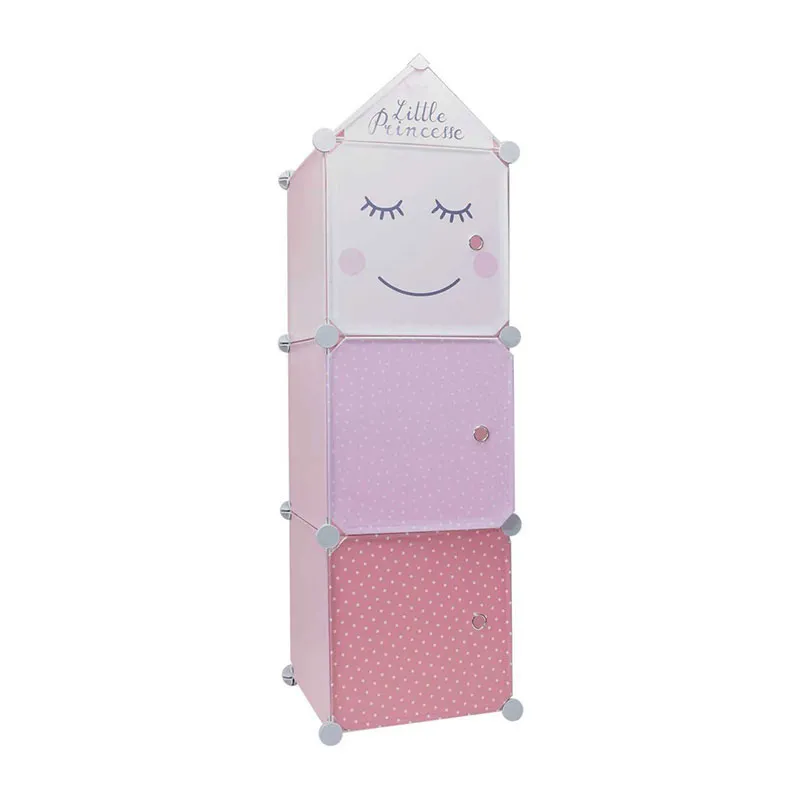 Rangement armoire modulable 3 cubes Rose - 34x32x110cm-0