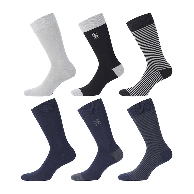 6 Paires de Chaussettes Homme Rayures - Noir/Marine/Gris-0