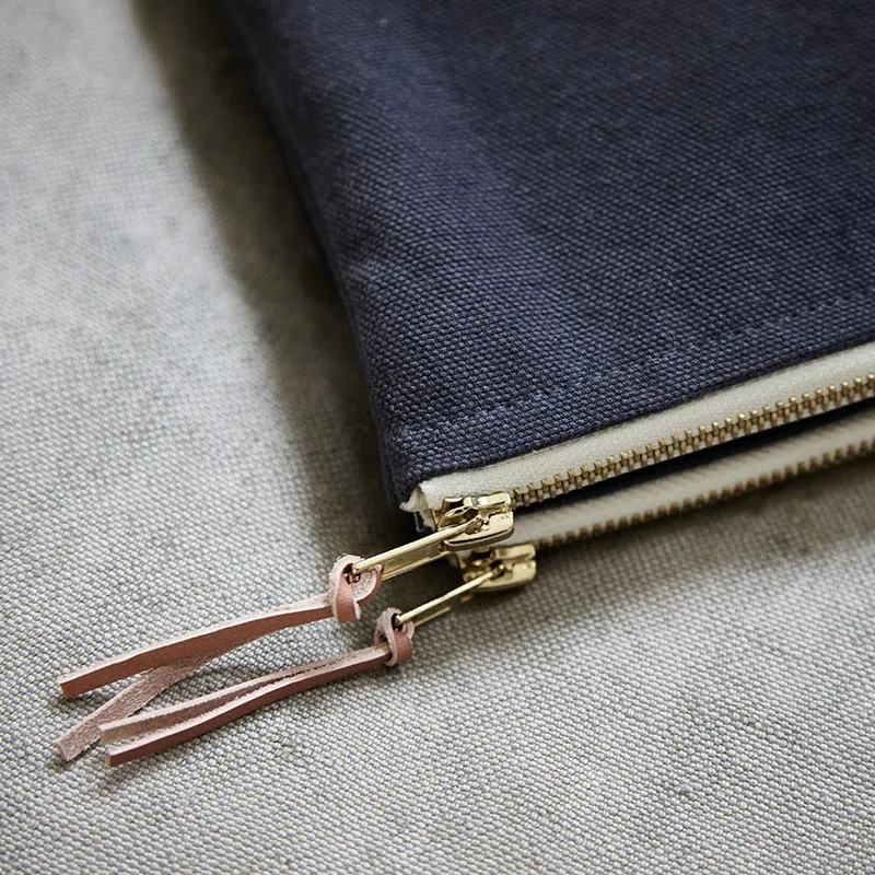 Trousse plate Nenette double canvas - Charcoal-3