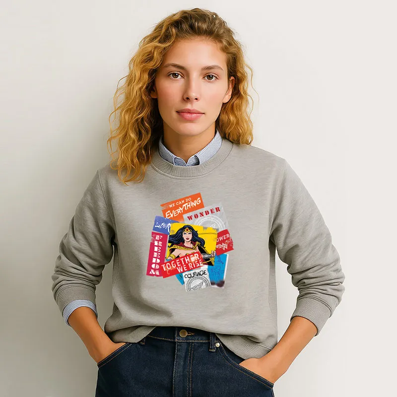 Sweat Femme Wonder Woman Together we rise - Gris chiné-0