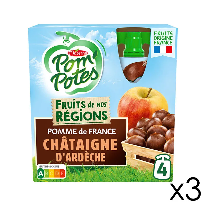 12 Compotes Gourdes Fruits de nos Régions Pomme Châtaigne d'Ardèche - 12x90g-0