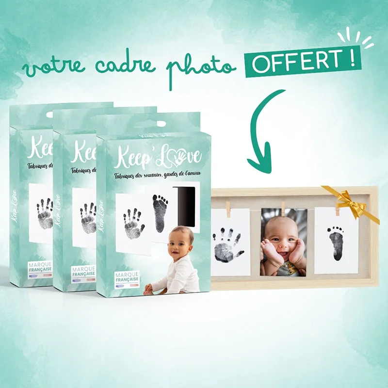 3 Kits d’empreintes Bébé mains & pieds + Cadre Trio Love Beige Offert-0