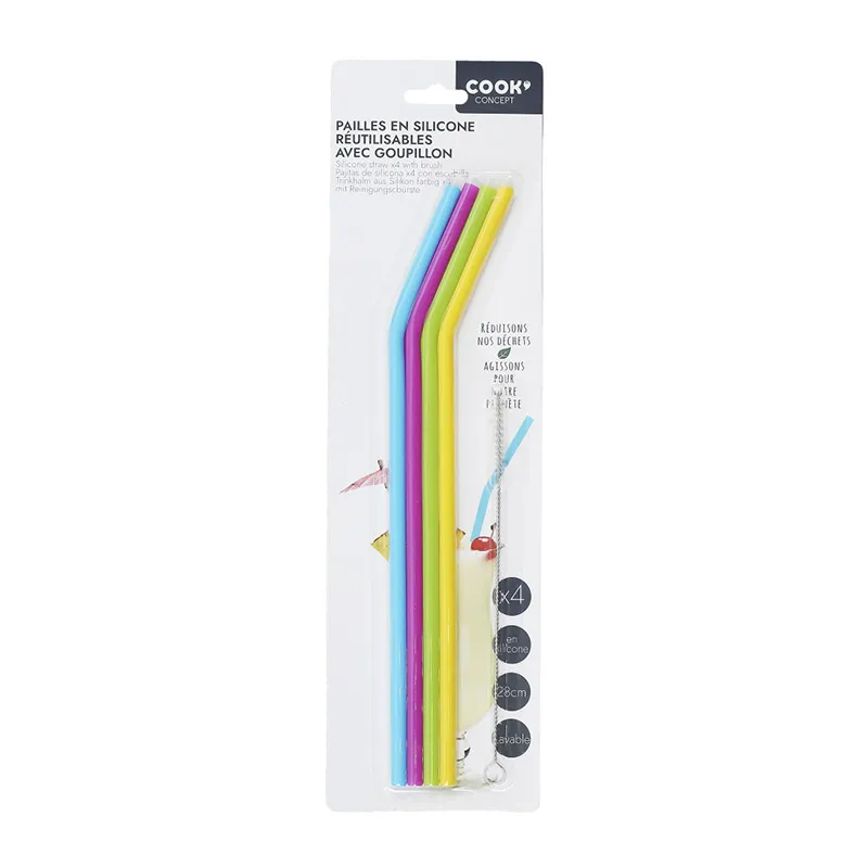 4 Pailles en silicone colorées - 28cm-4