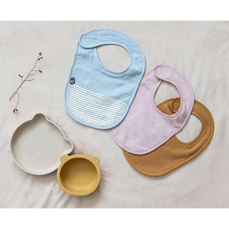 3 Bavoirs Mousseline Vieux rose-1