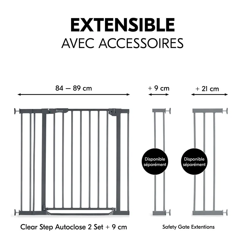 Barrière de sécu. Clear Step Autoclose 2 + Extension Dark Grey - 75-80+9cm-1