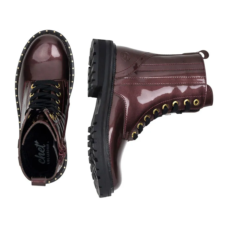 Rangers à lacets/zip Iris Cuir - Bordeaux-5