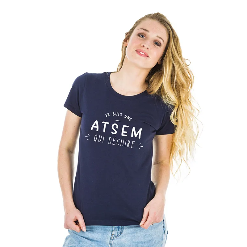 T-shirt Femme BIO Je suis une atsem qui déchire - Navy-0